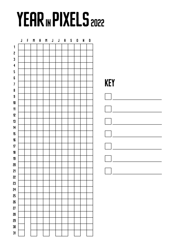 Year in Pixels Printable Templates Size A4 and Passion Planner L